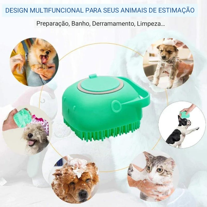 Escova banho cão & Shampoo Dispenser